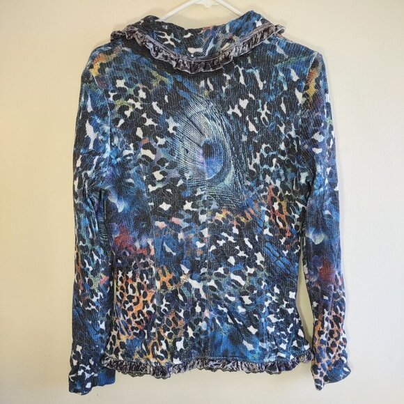 Alberto Makali Mixed Animal Print Multicolor Jacket  Velvet & Lace Trim  Medium - Picture 4 of 11